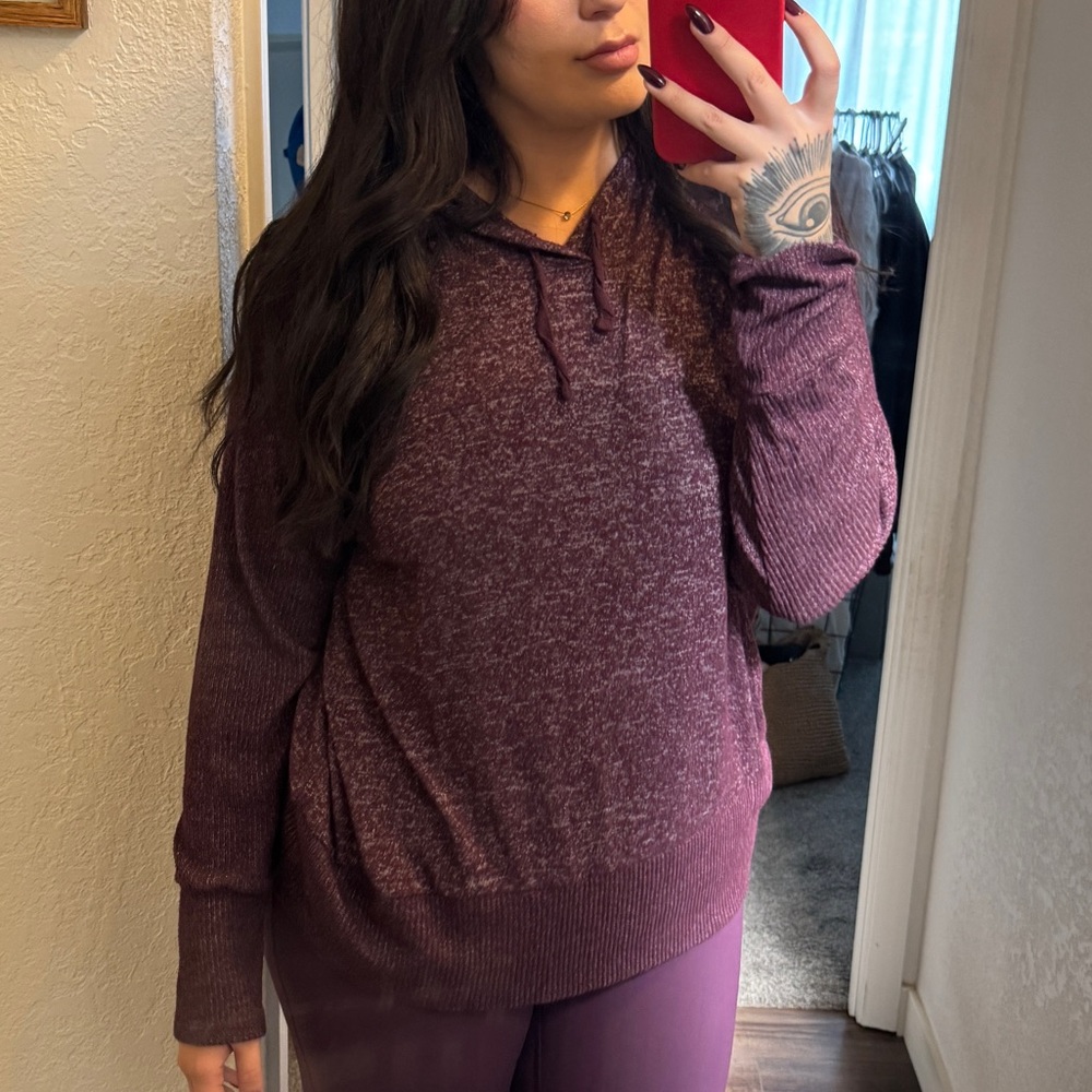 Burgundy spotted long sleeve workout casual wear long sleeve soft hoodie size xl